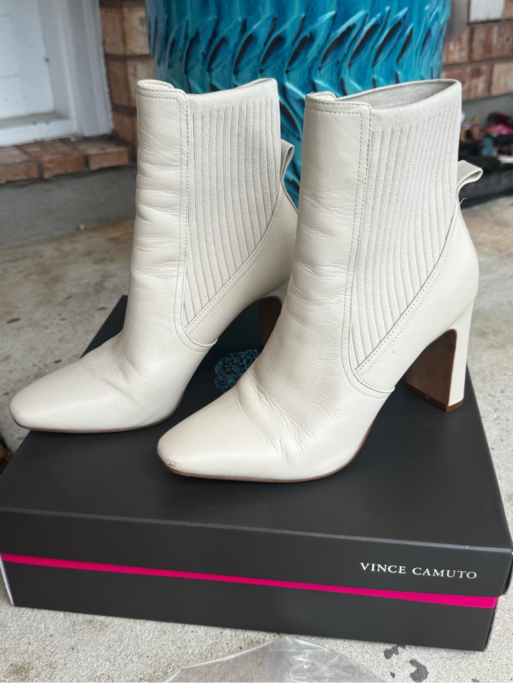 Vince Camuto Cream Leather Pointed Toe Ankle Boots